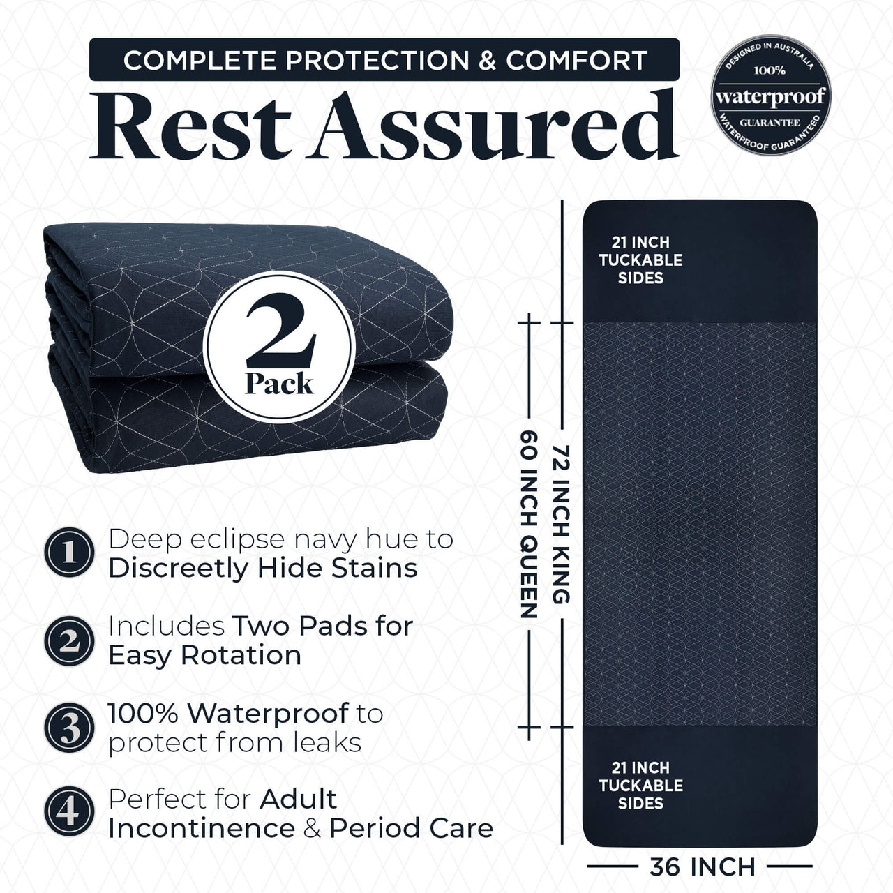 Washable Waterproof Bed Pads With Tuckable Sides (2 Pack)